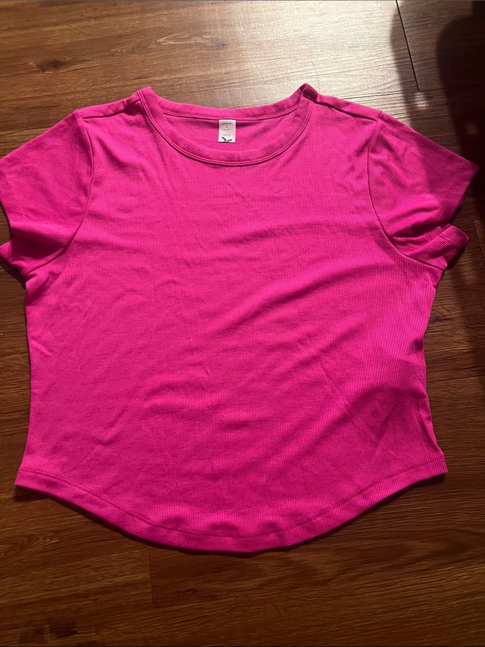 Women's Hot Pink Short Sleeve Crewneck crop Top